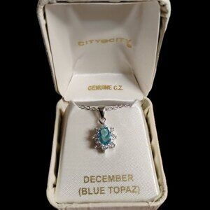 Vintage City City Blue Topaz Cubic Zirconia Silver Tone Necklace
